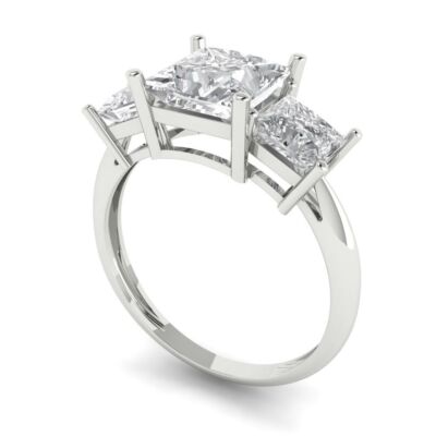 Pre-owned Pucci 3 Princess 3 Stone Lab Created Sapphire Bridal Statement Ring 14k White Gold