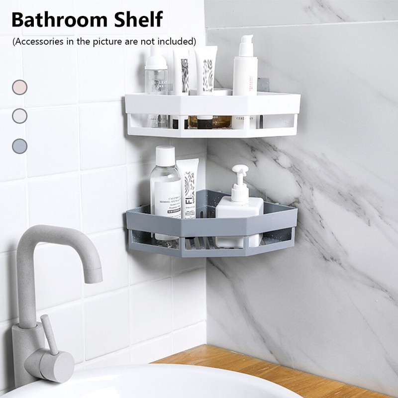 Shower Room Adhesive Shampoo Corner Storage Rack Organizer Bathroom Shelf eBay