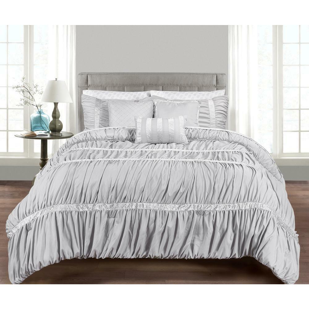 10 Piece Gray Crushed Velvet Comforter Set Shams Sheet Pillowcase