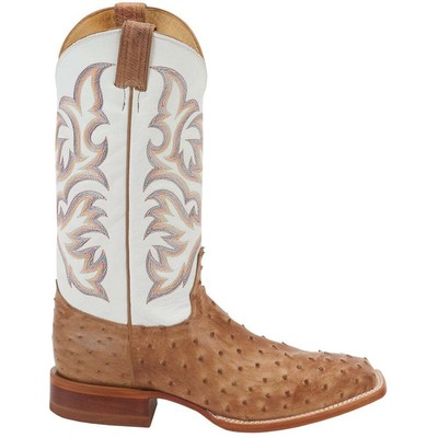 Justin Boots Pascoe Ostrich Square Toe Cowboy Мужские Белые Классические Ботинки 8572