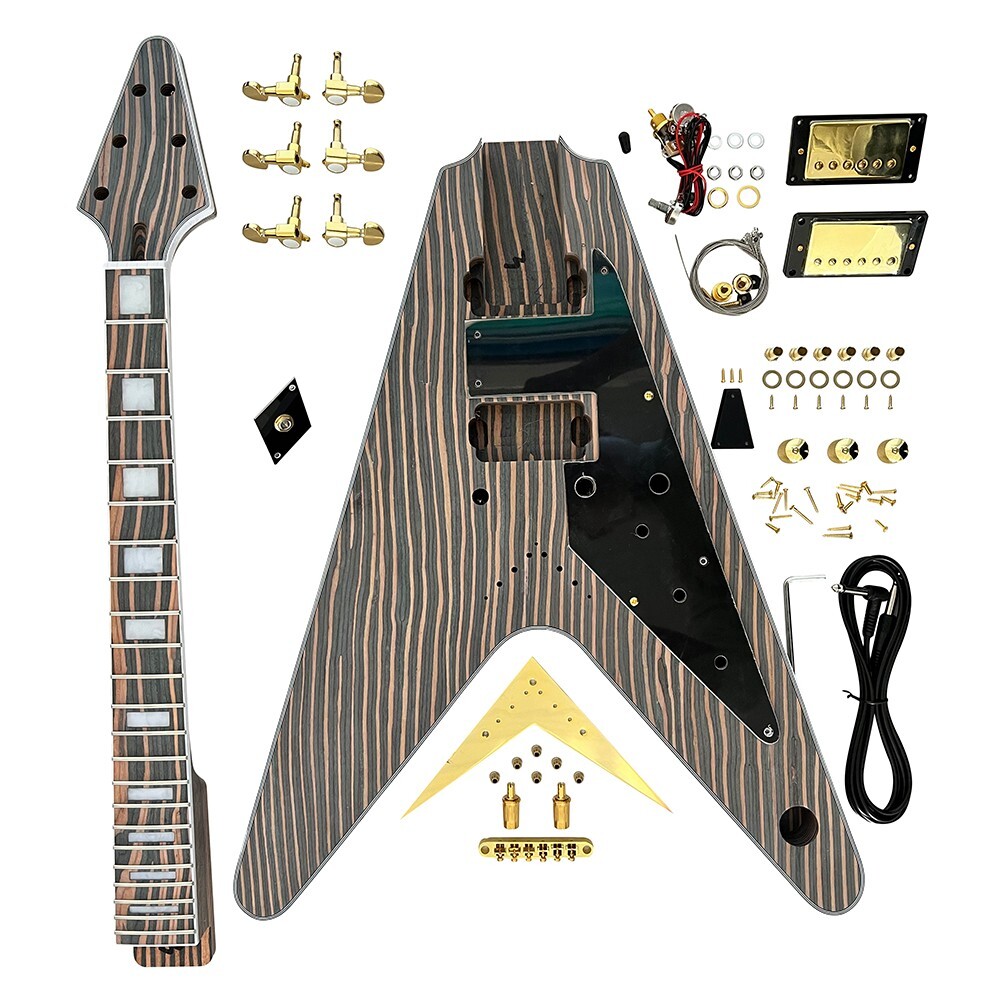 Zebra wood fly V electric guitar kits with all hardware | eBay