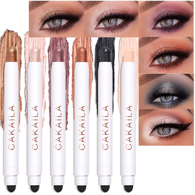 Evpct 6Pcs 2 tone Eye Shadow Stick Makeup Set Waterproof Cream Eye Shadow Pencil