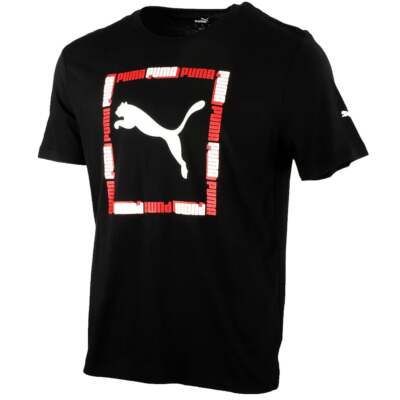 Мужские черные повседневные топы Puma Type Box Crew Neck с коротким рукавом 845754-01