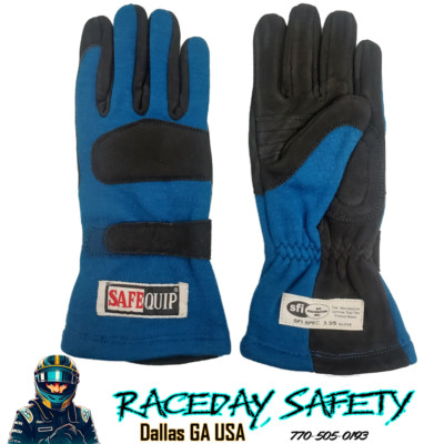 SafeQuip Double Layer SFI 3.3/5 Auto Racing Gloves Blue/Black Size Large