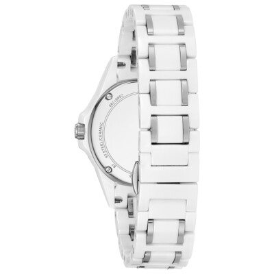 Pre-owned Bulova Marine Star Women's Automatic Watch - White Stainless Steel - 98p172