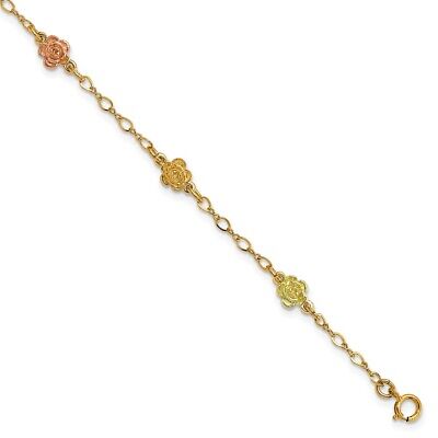 Pre-owned Superdealsforeverything Real 10kt Tri-color Gold Black Hills Roses Chain Bracelet; 7.5 Inch In Yellow