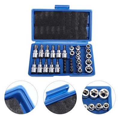 34pcs 3/8'' Drive Star & E Torx Bit Socket Set tool kit Tamper Proof Garage Tool