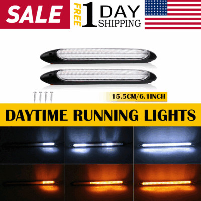 2x 6'' DRL LED Headlight Strip Light Daytime Running Sequential Turn Signal Lamp