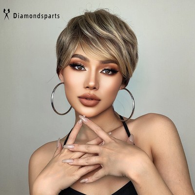 US Full Wig Long Curly Straight Synthetic Hair Blonde Wigs Ombre Cosplay Party 