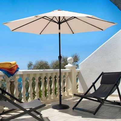 Nuu Garden Patio Umbrella W/ Base 7.5' Aluminum Market Crank And Tilt Beige