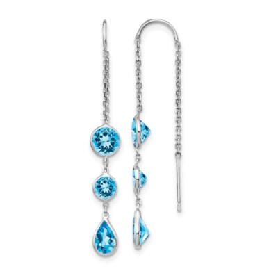 Pre-owned Superdealsforeverything Real 14kt White Gold Blue Topaz Dangle U Wire Earrings