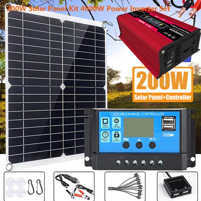 4000W Home Full Solar Panel Kit 200W Solar Power Generator Home 110V Grid System