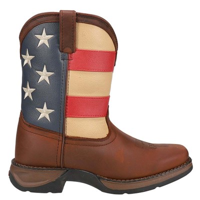 Durango Lil Rebel Patriotic Flag Cowboy Square Toe Молодежные мальчики Коричневые повседневные бу