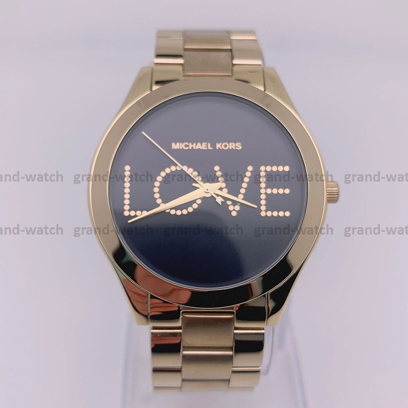 New Michael Kors MK3803 Slim Runway Black Love Dial Fashion Quartz Women's Watch