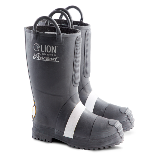 Pre-owned Thorogood Lion By  Hellfire Rubber Insulated Felt Firefighting Boot With Lug In Black