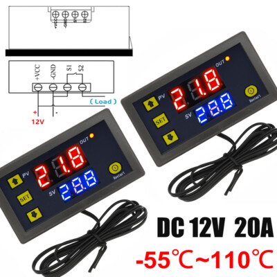 2PCS Digital Temperature Controller Heat Cool Thermostat Switch 20A Relay Probe