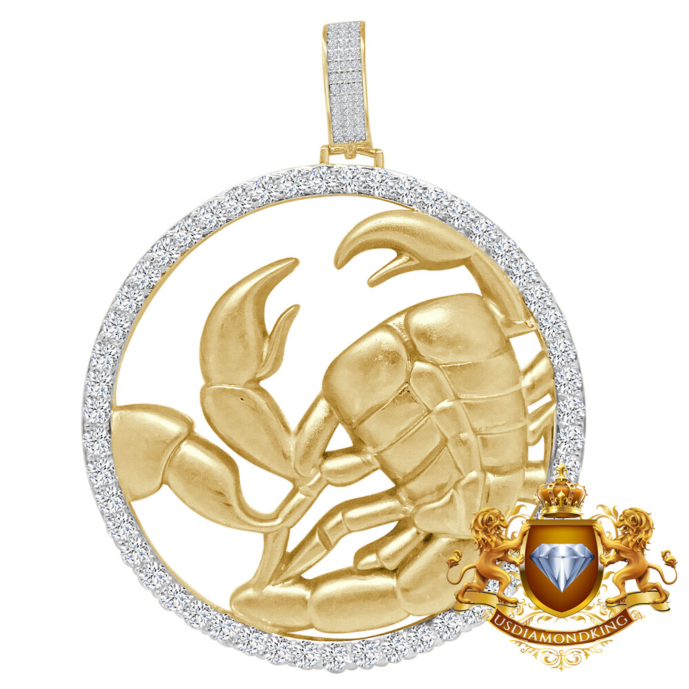 Pre-owned Us Diamond King 3d Xl 2.75'' Real Sterling Silver Scorpio Lucky Zodiac Sign Custom Pendent Charm In Yellow Gold Over