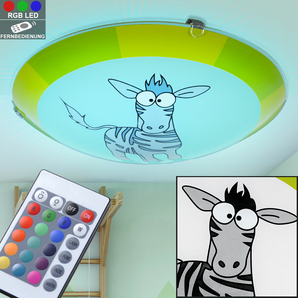RGB LED Wand Leuchte Kinder Spiel Zimmer Zebra Decken Glas Lampe FERNBEDIENUNG