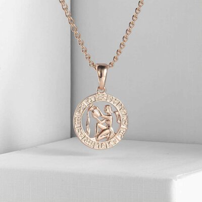 12 Zodiac Sign Constellation Pendant Necklace 3mm Rose Gold Plated Snake Chain