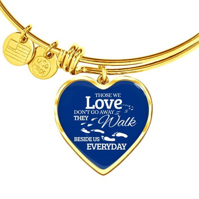 Those We Love Don't Go Away Footprints Stainless Steel Heart Bracelet Bangle