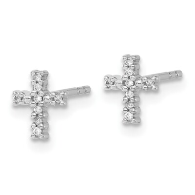 Pre-owned Diamond2deal 10k White Gold Polished Diamond Cross Stud Earrings Gift For Women