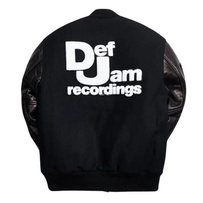 Def Jam Recording Snoop Dogg Black Wool with Faux Leather Bomber Varsity Jacket