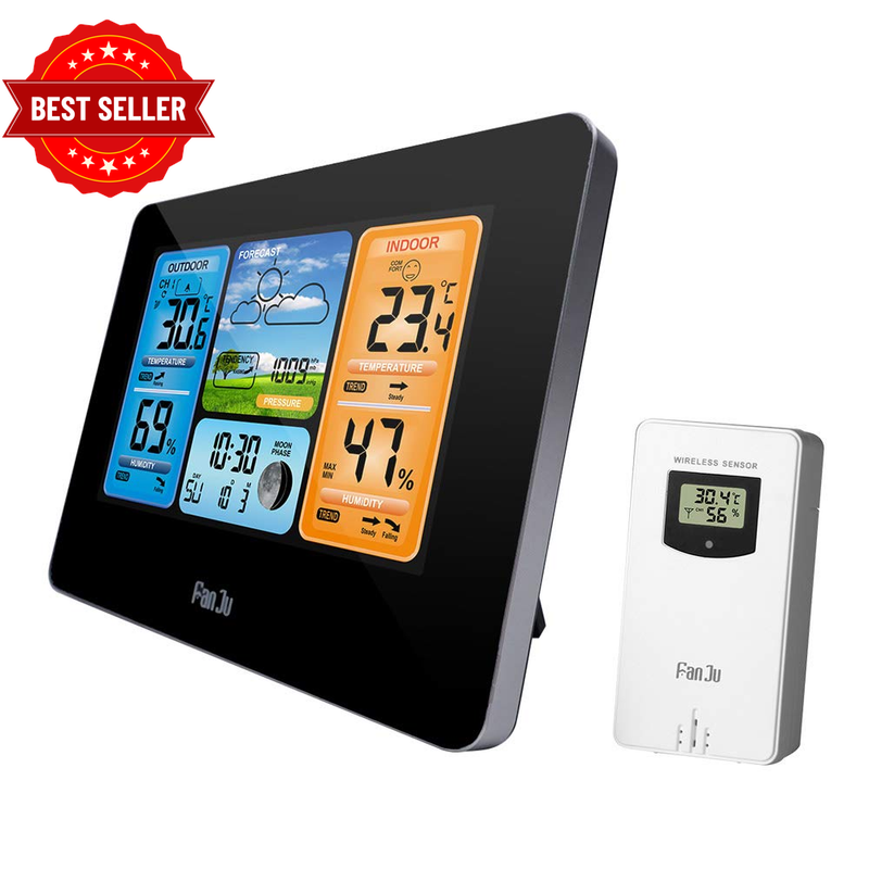 Multifunction Digital Weather Station LCD Alarm Clock Indoor Outdoor Weather For