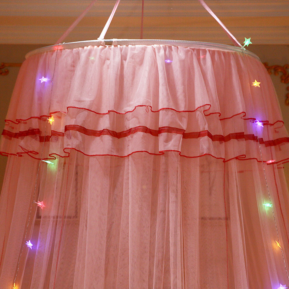 Bed Canopy Bedcover Mosquito Net Bedding Hanging Dome Tent with LED Light Decor