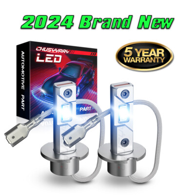 2Pcs H3 LED Fog Light Bulb Conversion Kit Super Bright White DRL Lamp 6500K 35W