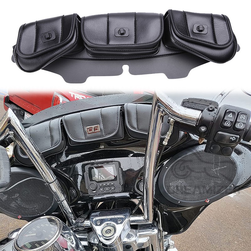 PU Leather Windshield Bag Batwing Fairing 3 Pouch For Harley