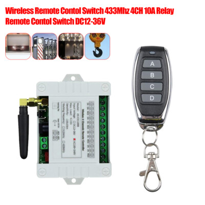 12V 4CH Channel 443MHz Wireless RF Remote Control Relay Switch With Receiver #