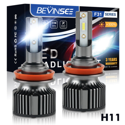 BEVINSEE H16 H11 H8 H9 LED Fog Light Bulb 6000K 50W White High Brightness 6000LM