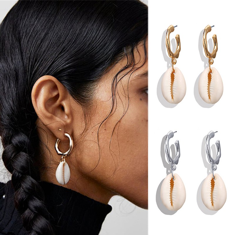 Gift Jewelry Shell Long Conch Drop Dangle Cowrie Drop Earrings Stud Earrings