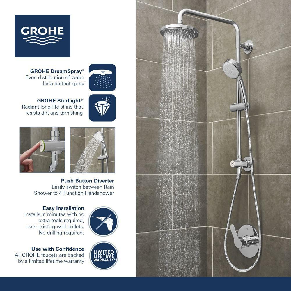 Grohe Vitalio Flex Shower System Handheld Shower Head Combo Kit Chrome
