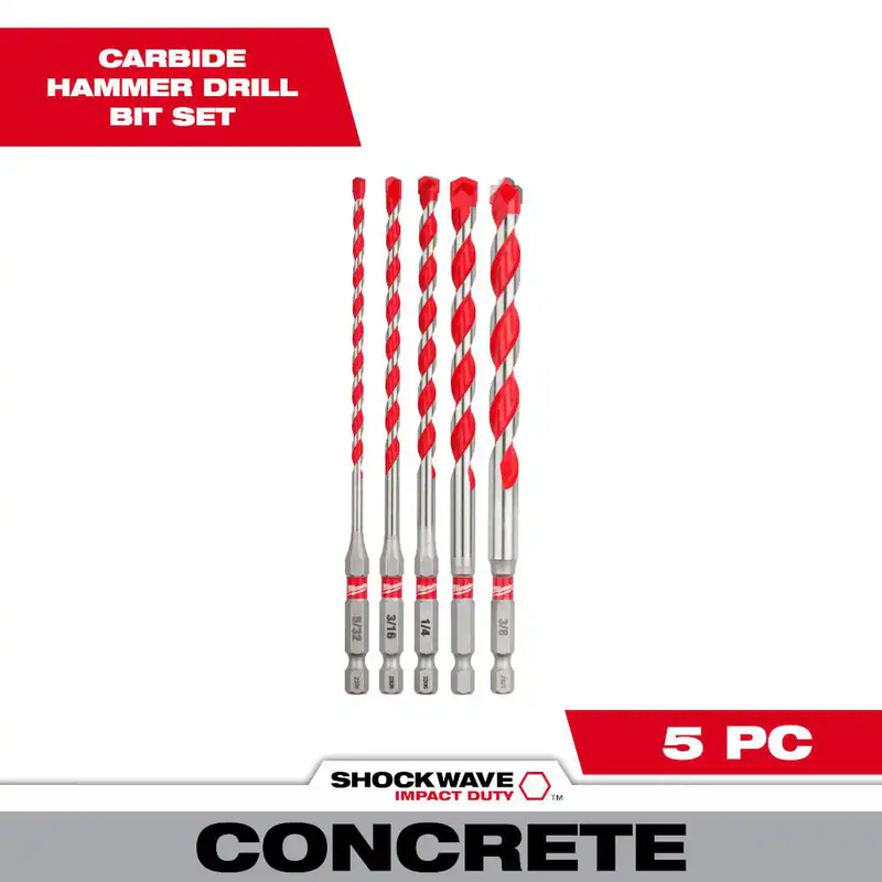 Milwaukee Hammer Drill Bits Set Carbide Masonry Impact Hex Concrete Kit 5pc