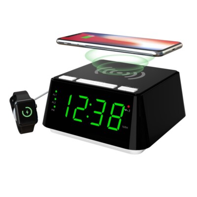 Bedside Dual Alarm Clock LED Display with Qi Wireless Charging & Temperature