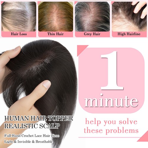 Full Lace Base Clip in Human Hair Women Remy Hairpiece 