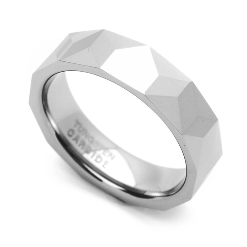 Men 6mm Comfort Fit Tungsten Carbide Wedding Band Faceted Shiny Ring