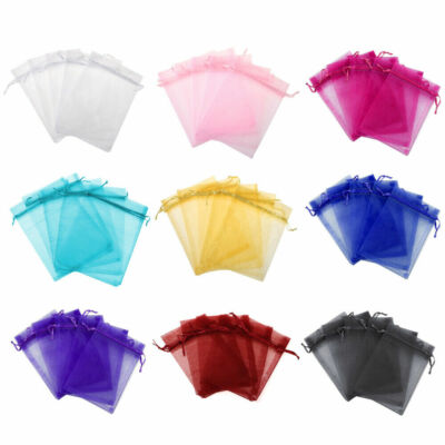 100 200pcs Drawstring Organza Gift Bags Wedding Party Jewelry Pouches 4x6'' 5x7''
