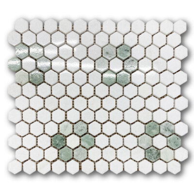 T31F12XP Rosette Hexagon Thassos White Ming Green Marble Mosaic Polished Tile