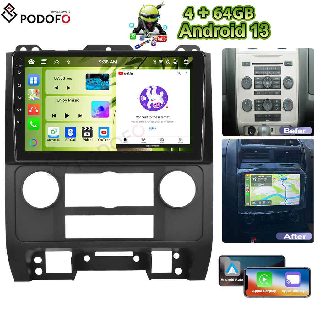 4 + 64 ГБ Автомобильный Стерео Android 13 Радио Carplay GPS Navi BT для Ford Escape 2007-2012