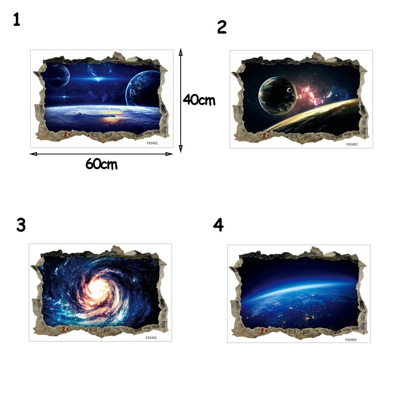 Floor Decals 3d Wall Sticker Universe Poster Broken Wall Galaxy Ceiling Mural
