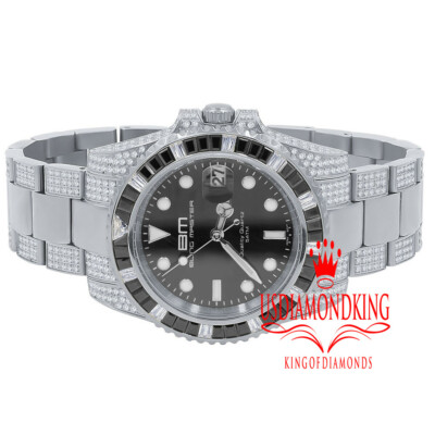 Pre-owned Bling Master Mens Solid Steel 18k White Gold Simulated Diamond 40mm Presidential Watch W/date