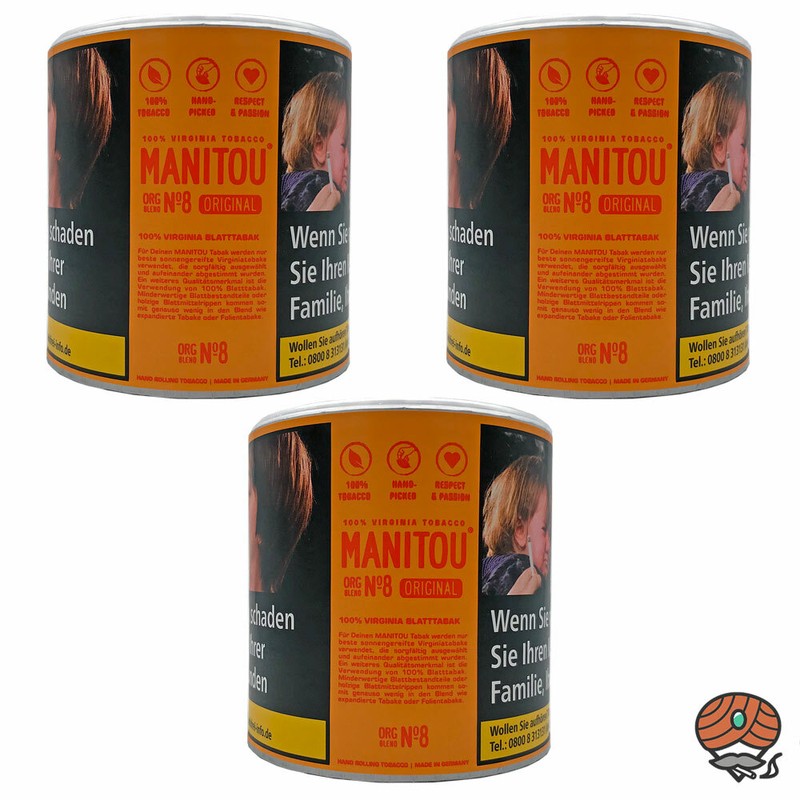 Manitou Organic Blend No.8, 3x 80g Dose Drehtabak Zigarettentabak