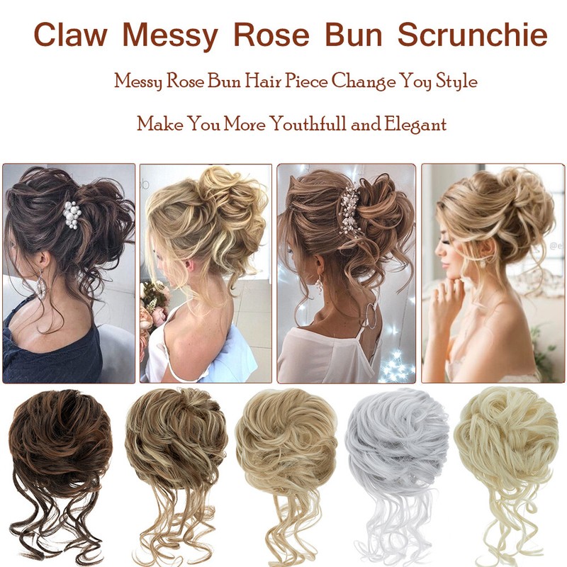 Blonde Real Natural Clip on in Messy Bun Hair Piece Extension Hair Claw Updo US