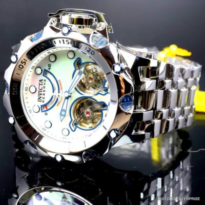 Pre-owned Invicta Reserve Venom Fusion Double Open Heart Automatic Steel Mop Watch
