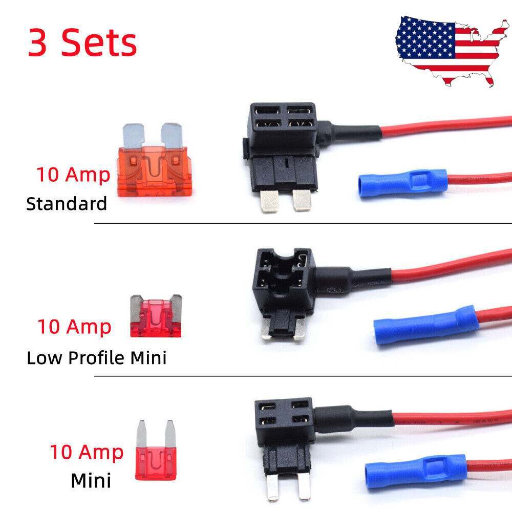 3 Sets Piggy-Back Standard Mini ATO ATC Blade Fuse Add A Circuit Fuse Tap Holder