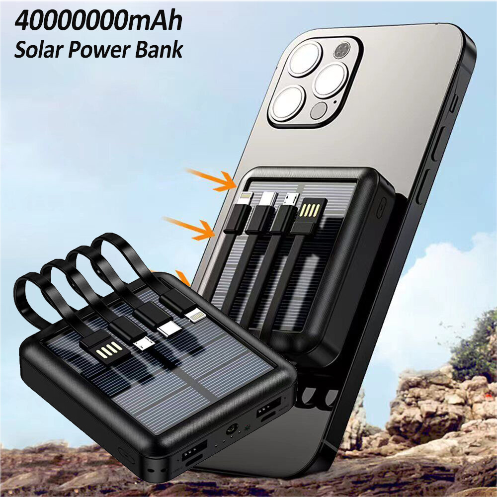 40000000mAh Solar Power Bank 4USB Fast Charging External Battery LED Light