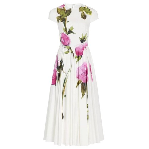 Oscar de la Renta Floral Cross-Stitch Pointelle Midi Dress