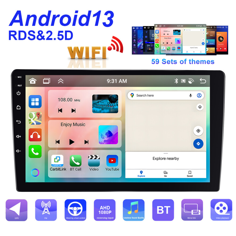 4+64GB 10.1 Inch 2 DIN Car Stereo Radio Android 13 Carplay GPS Navi BT WIFI IPS